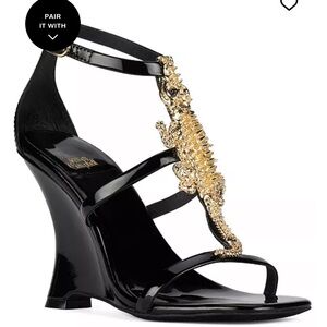 “Swamped” Black and Gold Designer Women's Wedge Sandals